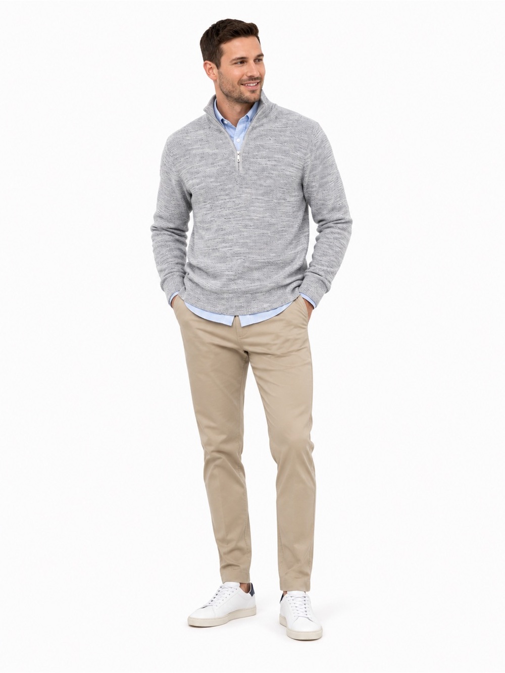 Tommy Bahama Light Gray Half-Zip Sweater